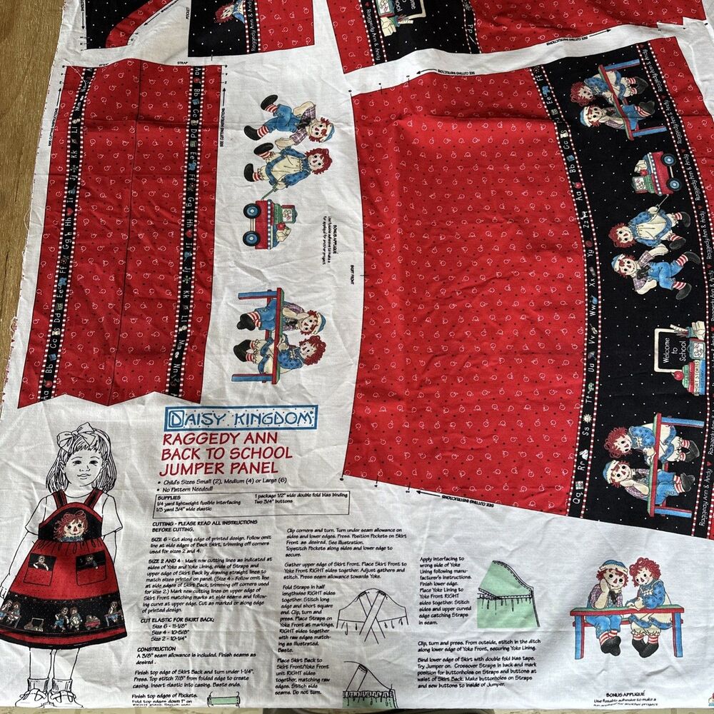 Vintage Daisy Kingdom Raggedy Ann Back To School Jumper Fabric Panel Sewing